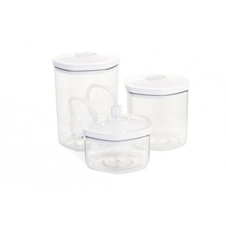 Contenitori per sottovuoto rigidi. Valvola brevettata per il collegamento  al tubo aspirante - Rigid containers - Récipients rigides - Feste behalter  - Contenedores rigidos - Recipientes rigidos. - Buste sottovuoto per carni