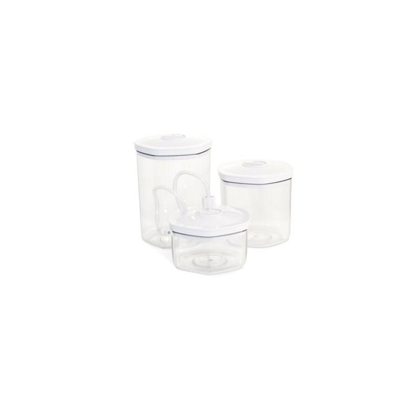 Contenitori per sottovuoto rigidi. Valvola brevettata per il collegamento  al tubo aspirante - Rigid containers - Récipients rigides - Feste behalter  - Contenedores rigidos - Recipientes rigidos. - Buste sottovuoto per carni